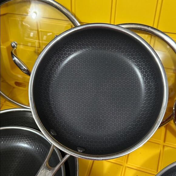 HEXCLAD 7-Piece Nonstick Stainless Steel Frying Pan Set 8 10 12- Lids Wok $600 - Picture 9 of 10